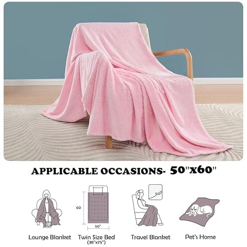 NEWCOSPLAY Super Soft Throw Blanket Pink Premium Silky Flannel Fleece Leaves Pattern Lightweight Bed Blanket All Season Use (Pink, Throw(50"x60")) thumbnail 5