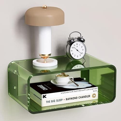 Acrylic Floating Nightstand, Bedside Table, Nightstand Shelf Wall Mounted Bedside Shelf (Green, Small) - Image 1