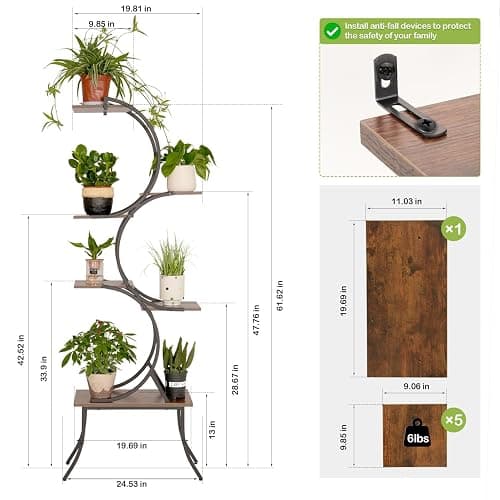 Nevsokio Indoor Plant Stand With Grow Lights 63 Inch Tall Plant Shelf for Small Medium Plant 6-Tier Metal Corner Flower Stand Sturdy Plant Rack for Home Decor thumbnail 3