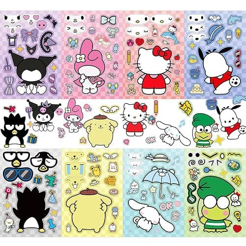 Cute Anime Stickers, 24Sheets Make Your Own Cartoon Anime Stickers, Make a Face Sticker, Classic Anime Themed Decals, Art Craft Party Supplies thumbnail 7