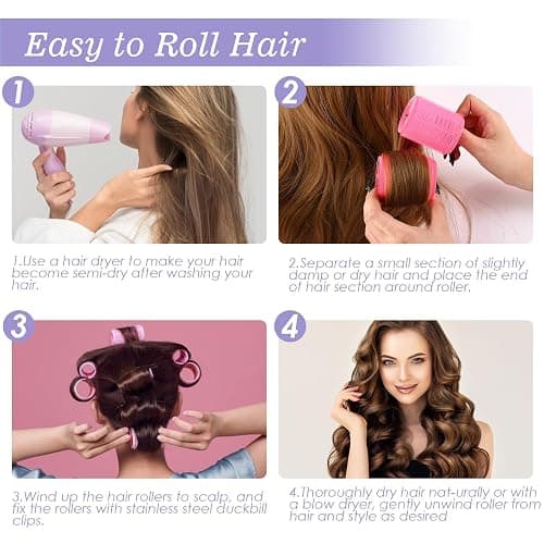 5 Size Hair Rollers, 72Pcs Roller Set, Hair Curlers for Blowout Look Long, Short Hair, Jumbo Large Big Small 30 Hair Rollers, 40 Roller Clips, Tail Comb, Storage Bag thumbnail 8
