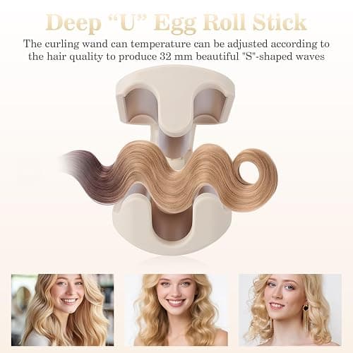 Ceramic Curling Wand, 32mm Ionic Beach Wave Hair Curler, 3 Barrel Hair Waver Hair Crimpers for Women and Girls, Fast Heating Deep Wave Curling Iron with 4 Temps 140°C-220°C, Anti-Scald & Travel Lock thumbnail 2