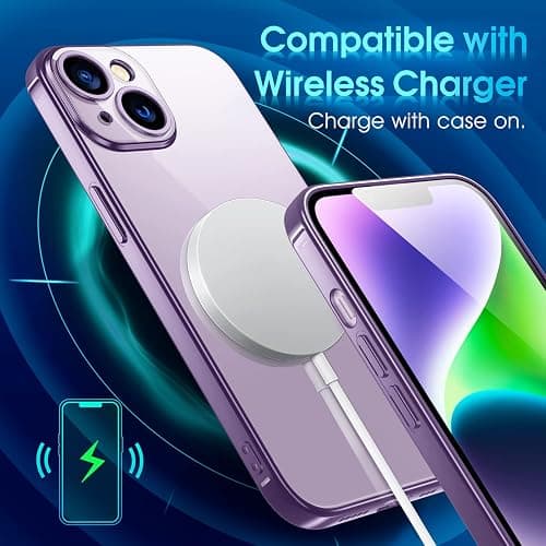 Supdeal Crystal Clear Case for iPhone 14, [Not Yellowing] [Camera Protection] [Military Grade Drop Tested] Transparent Shockproof Protective Phone Case Soft Silicone Slim Cover, 6.1 inch, Purple thumbnail 6