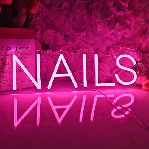 Britrio LED NAILS Neon Sign Light Pink Nails Spa Beauty Salon Studio LED Wall Art Decor Sign for Business Stores Logo Barber Shops Indoors Nail Tech Gift 5V USB Powered with Dimmer Switch 15.75 IN - Image 1