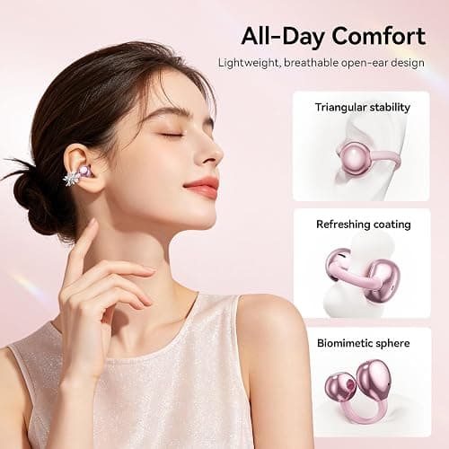 WUYUEGE Clip On Earbuds with Detachable Butterfly Earrings & LED Makeup Mirror Case, Wireless Earbuds Bluetooth 6.0, Air Conduction Headphones, Lightweight for Travel Work Daily Use,Great Gift Choice thumbnail 6