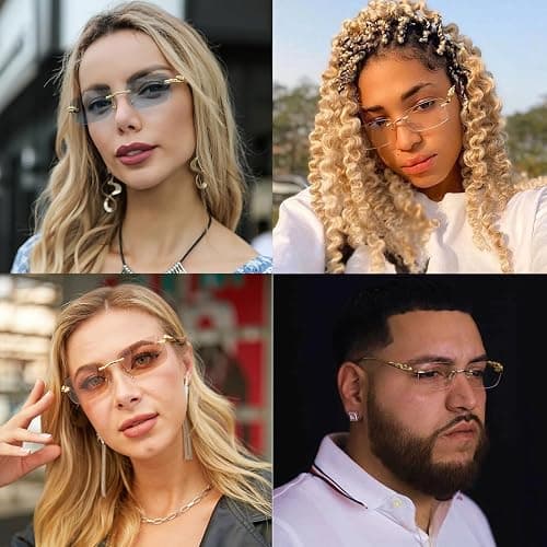 piscm Vintage Rimless Rectangle Sunglasses for Women Men,Trendy Gold Metal Frameless Square Sun Glasses Transparent Eyewear thumbnail 7