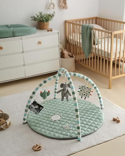 Blissful Diary Baby Play Gym Mat, Play Mat Activity Mat with 6 Detachable Toys for Stage-Based Sensory & Motor Skill Development, Easy to Install & Clean, Baby Essentials Gift, Sage Green thumbnail 8