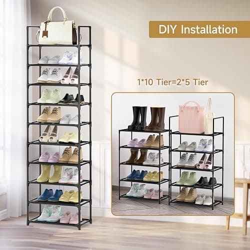 barsone Shoe Rack 10 Tier Tall Shoe Racks Storage,20-25 Pairs shoe storage Metal Shoe Shelf, Stackable Shoe Stand Organizer for Narrow Space Closet Entryway Hallway thumbnail 5