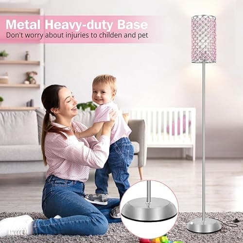 GyroVu Crystal Floor Lamp for Bedroom, Living Room Pink Floor Lamps Modern Tall Lamp with On/Off Foot Switch Glam Standing Light for Girls Bedroom Minimalism Pole Corner Lamp for Office Dorm Hotel thumbnail 3