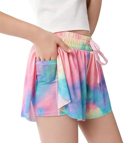 zqajuxg Girls Flowy Shorts with Spandex Liner,2 in 1 Butterfly Shorts Teen Girls with Pockets for Sports，Running，Athletic - Image 1