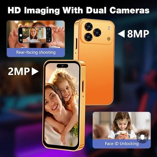 Pdfbenli Mini Phone for Kids,Unlocked Kid Phone,4.0 inch HD Touch Screen,3GB+32GB,4G,Dual SIM,Face ID,Android 10.0,GPS,Kids Smart Phone (Orange) thumbnail 5