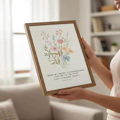 Christian Scripture Canvas Wall Art 8x10 Inch Psalm 61:2 Bible Verse Wall Decor, Boho Floral Religious Artwork for Prayer Room, Church, Office, Home, Wood Framed thumbnail 4