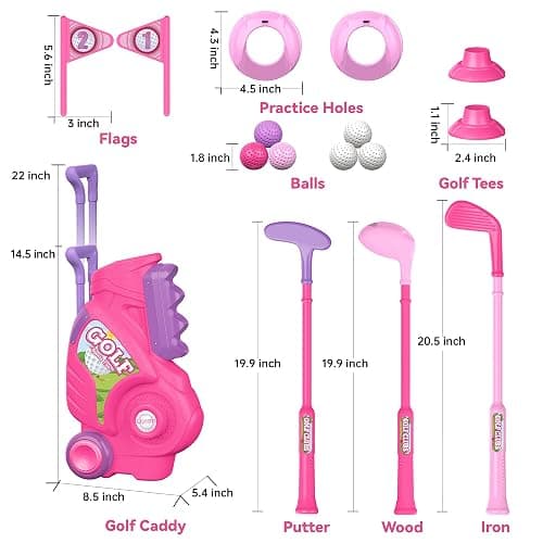 Liberry Toddler Golf Set for 1 2 3 4 Years Old, Upgraded Kids Golf Cart with Unique Shoulder Strap Design, Indoor and Outdoor Golf Toys for Boys Girls (Pink) thumbnail 2