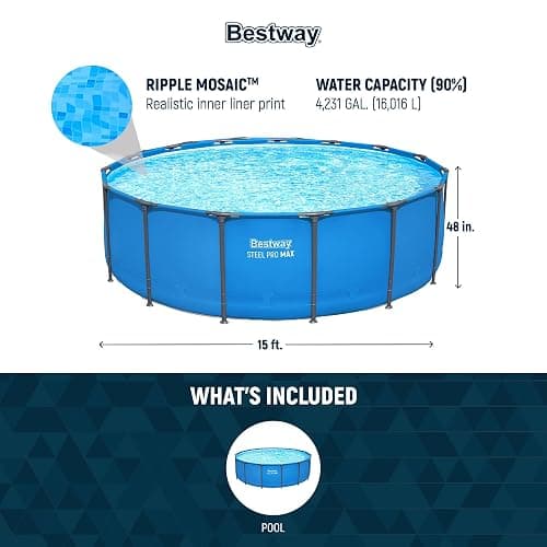 Bestway Steel Pro MAX 15’ x 48" Above Ground Pool, Round Metal Frame Outdoor Swimming Pool for Backyard, Blue, Pool ONLY thumbnail 3