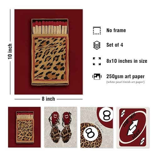 DSHFG Red Cheetah Prints Wall Decor Preppy Room Decor Y2K, Funky Leopard Lucky 8 Ball Posters Teen Girl Wall Art for Bedroom Bathroom College Dorm, 8x10 Unframed thumbnail 2