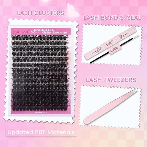 FADLASH Lash Extension DIY Kit Volume Fluffy Lash Clusters D Curl Cluster Lashes with Lash Bond and Seal Lash Tweezers for DIY Eyelash Extension at Home for Self Use（Kit 100D-0.07D-12-18MIX） thumbnail 2