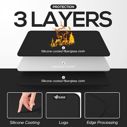 FLASLD Heat Resistant Mat for Air Fryer Site on, Fireproof Silicone Mats for Kitchen Counter, Countertop Protector, No-slip and Waterproof (12"X18", Black) thumbnail 5