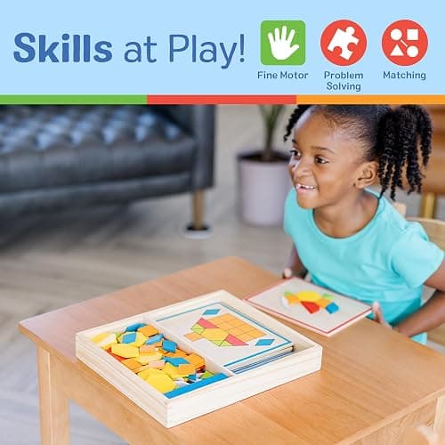 Melissa & Doug Pattern Blocks and Boards with 120 Multi-Colored Wooden Shape Tiles, 5 Double-Sided Puzzle Boards, Tangram Puzzles, Montessori Toys for Girls & Boys thumbnail 5