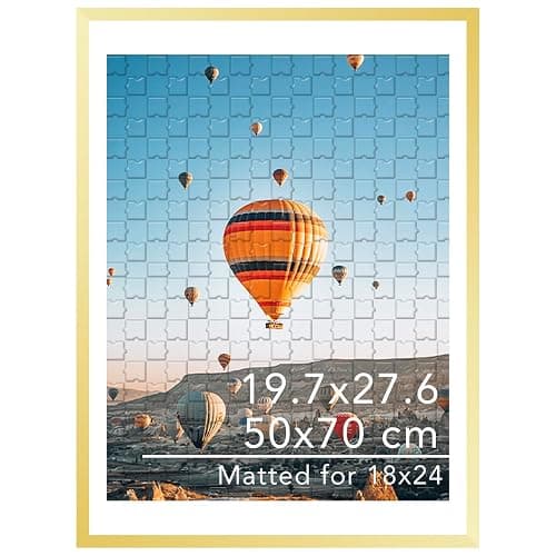 JCJMY 19.7x27.6 Puzzles Frame for 50x70 cm Puzzles Poster Photo Picture, Display 18x24 with Mat or 19.7 x 27.6 without, Wall Hanging 19.7 by 27.6 inch 1000 Pieces Puzzles Frame, Gold - Image 1