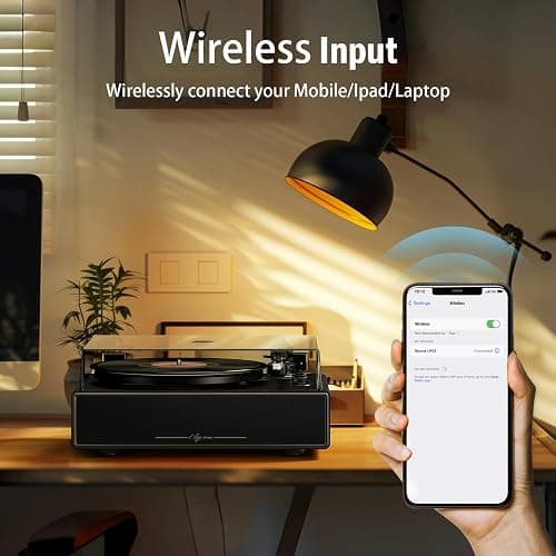 1 BY ONE High Fidelity All-in-One Record Player, Vinyl Turntable | Built-in Speakers, Magnetic AT-3600L Cartridge, RCA Output, Belt Drive, Bluetooth Input, Auto Stop, Phono Preamp,Black Walnut thumbnail 3