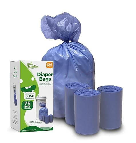 Disposable Diaper Pail Refills Compatible with Ubbi Diaper Pail | Diaper Pail Refill Bags made with Recycled Material | Fresh Powder Scent for Odor Control | Disposable Diaper Trash Bags (75 Count) thumbnail 2