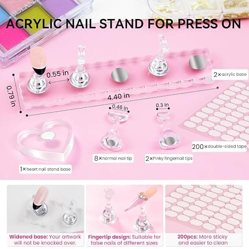 ESUOHYM Nail Stand For Press On Acrylic Strong Magnetic Nail Holder Kit For Painting Nails Tip Arts Display With 200PCS Double-Sided Tape And 1 Heart Shaped Acrylic Magnetic Presson Stands Nail Art Supplies thumbnail 2