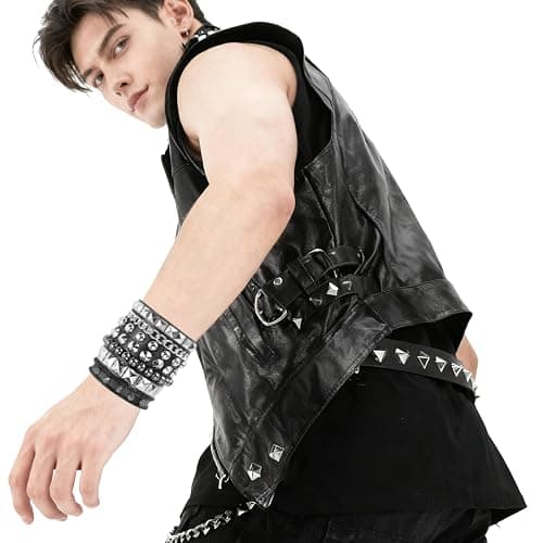 Retro Vintage Emo Goth Y2K Studded Leather Cuff Bracelet Set for Men Women | 4Pcs/Set, Multiple Bangle Wristbands 80s 90s 2000s Punk Rock Concert Jewelry Accessories Street Hip Hop Outfit thumbnail 3