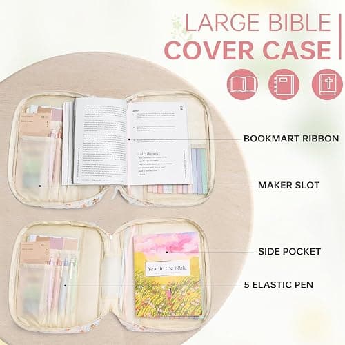 Bible Cover Case for Women Large Bible Cover with Durable Handle Quilted Bible Carrying Case for Girls Bible Study Supplies Accessories (Siamese Rose, Siamese Rose) - Siamese Rose - Siamese rose thumbnail 5