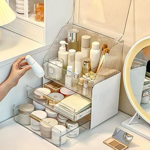 Omeily Large Makeup Organizer Countertop Vanity Organizer Cosmetic Organizer Makeup Storage Box Bathroom Counter Organizer Perfume Skincare Organizers Gift Women Girls Clear Design Easy Visibility thumbnail 4
