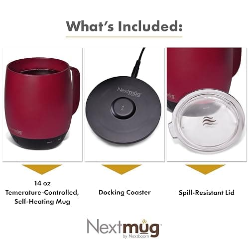 Nextmug - Temperature-Controlled, Self-Heating Coffee Mug (Burgundy - 14 oz.) thumbnail 4
