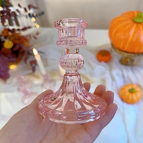 ECHFSM Glass Candlestick Holder,Striped Taper Candle Holders,Set of 6 Candle Stand for Table Centerpieces, Home Decor,Weddings,Festival and Parties (Pink Stripe Pattern) thumbnail 7