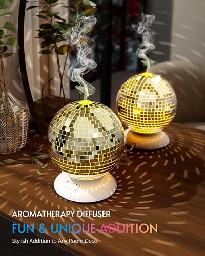Payarma Mirror Essential Oil Diffuser Rotating, 14 Ligth Modes 4 Timer Setting Aromatherapy Diffuser, Cute Home Disco Decor Great Decoration and Accessories for Disco Party, Room, Office thumbnail 5