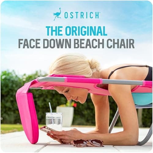 Ostrich the Ladies Comfort Lounger with Chest Support, Foldable and Portable Reclining Outdoor Patio Beach Lawn Camping Pool Tanning Chair, Pink thumbnail 8