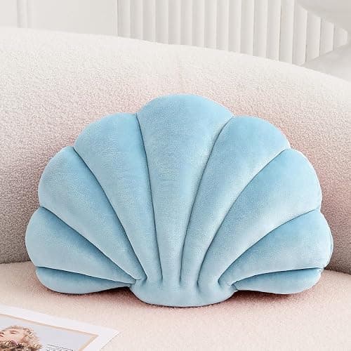 XIAIJIA Seashell Decorative Pillow Shell Shaped Throw Pillow 3D Insert Beach Pillow Soft Velvet Pillow Sea Ocean Decoration Couch Bed Pillow Cushions(Blue,18 X 13 inch) - Image 1
