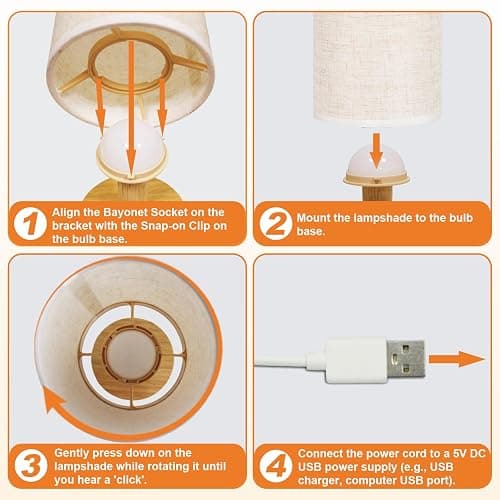 Puzipha Small Cordless Rechargeable Table Lamp, Touch Control Dimmable 2700K Warm Light, Natural Wood Base Linen Shade for Bedroom Dorm Nightstand thumbnail 8