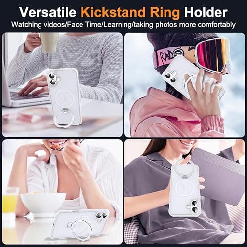 SKYLMW Compatible with iPhone 16 Plus Case with Stand,Translucent | iPhone 16 Plus Phone Case 6.7",Magnetic Ring Stand,Compatible with MagSafe,Military-Grade Protection,Great Grip Feeling thumbnail 5