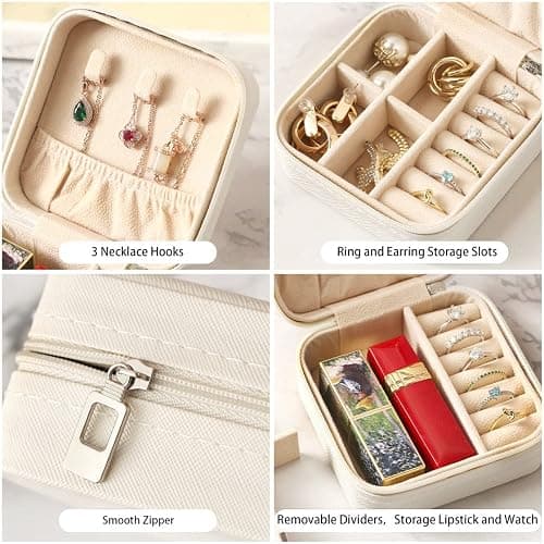 ZPROW Travel Jewelry Case, Mini Portable Jewelry Travel Boxes, Small Jewelry Organizer for Rings, Earrings, Pendants, Watches, Necklaces, Lipsticks Organizer Storage Holder Case (White) thumbnail 5