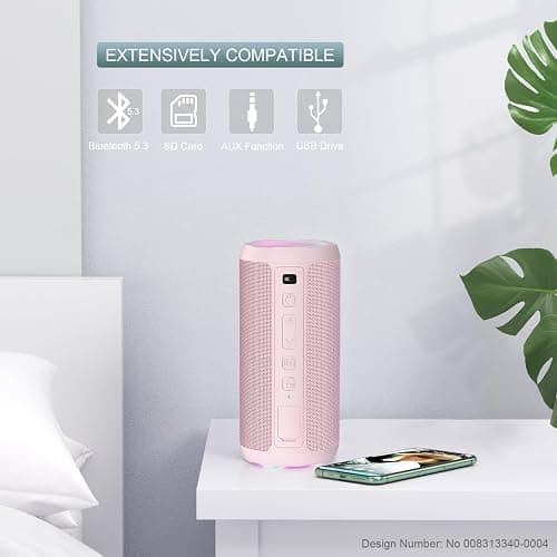 Ortizan Bluetooth Speaker, Portable Wireless Bluetooth Speakers With Led Light, Louder Volume & Enhanced Bass, IPX7 Waterproof, 30H Playtime, Durable Loud Speaker Bluetooth for Travel, Outdoor - Pink thumbnail 3