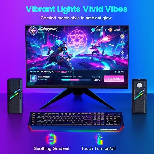 LENRUE Computer Speakers for Desktop PC with Easy Knob, Clear Powerful Sound, Touch Lights, Plug and Play for Computer Desktop PC, Monitors, Laptop (USB & AUX) thumbnail 4