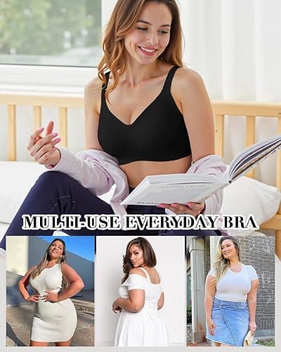 Women’s Plus Size Full Coverage Wireless Bras Supportive Wide Strap Comfort Bra for Sagging Breasts No Back Fat Minimizer Bra thumbnail 6