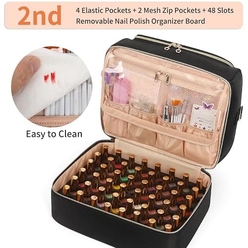 CUBETASTIC Nail Polish Organizer, Nail Tech Organizers and Storage Case Holds 69 Bottles Nail Polish & Nail Lamp, Travel Nail Supplies bag for Nail Tech Kit & Manicure Tools, Black - Black - 69 Slots thumbnail 3