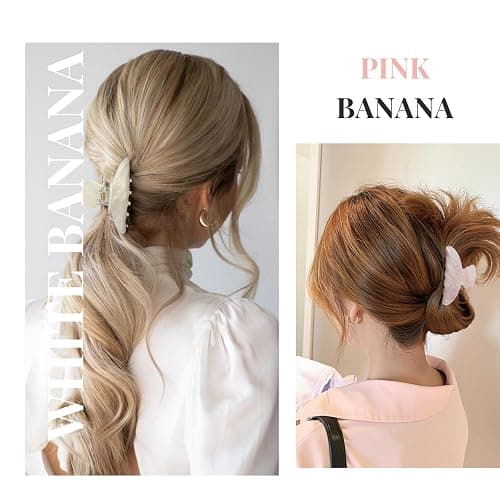 2PCS Pink and White Hair Clips for Women Girls – Kawaii Cut Medium Claw Clips, Trendy Handmade Look Acetate Hair Accessories for Thin Hair thumbnail 3