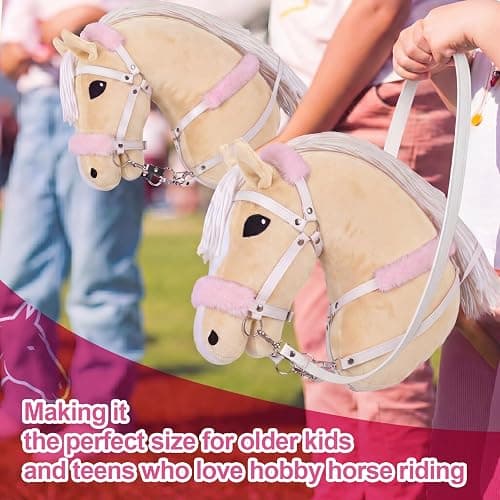 Shappy Hobby Horse Toy Accessories Realistic Horse Bridle with Metal Bit and Adjustable Reins, Faux Leather and Stainless Steel for Equestrian, Themed Events Competitions and Play (White, Pink) thumbnail 5