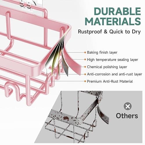 Veken Large Capacity Shower Caddy 6-Pack, No Drilling & Rustproof, Adhesive Shower Shelves with Soap Holder, Bathroom Organizers and Storage, Wall-Mounted Kitchen & Home Decor, Pink thumbnail 5