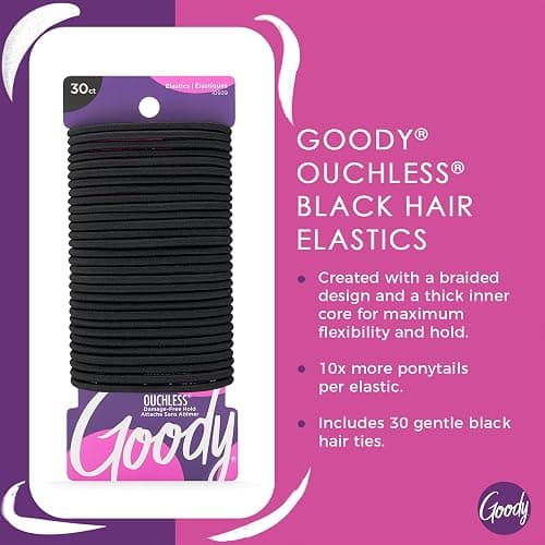 Goody Ouchless Elastic Hair Ties - 30 Ct, Black, 4MM Rubber Bands for Hair, Pain-Free Hair Accessories for Women & Men, Made for Long-Lasting Braids, Ponytails & More, All Hair Types thumbnail 2