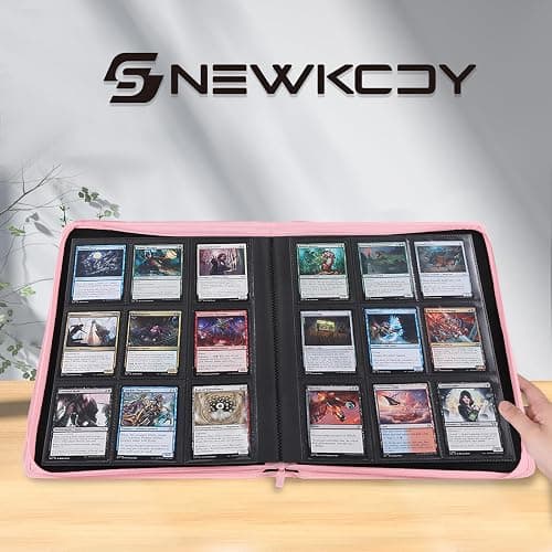 Snekdy premium 360-pocket trading card binder, 9-pocket cards album, waterproof PU-leather Cover with side loading, holds gaming, baseball, basketball & sports cards (Pink) thumbnail 7