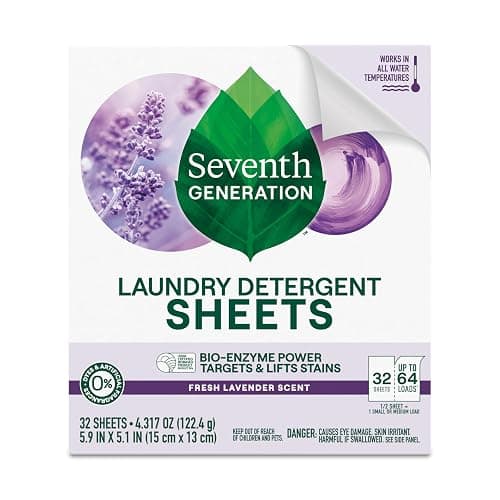 Seventh Generation Laundry Detergent Sheets, Up to 64 Loads, Fresh Lavender Scent, Removes Tough Stains, 0% Dyes and Artificial Fragrances, Safer for your family, (Pack of 2) thumbnail 3