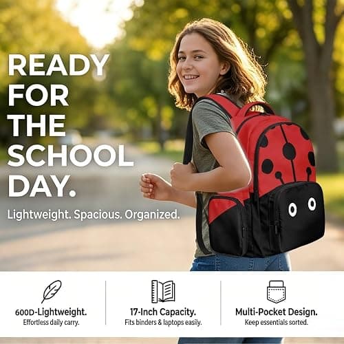 Puxucrazy Ladybug Backpack for Girls Kids Bookbag for School 17 Inch Large Capacity School Bag with Adjustable Strap for Preschool Kindergarten Daypack Age 6-8 thumbnail 7