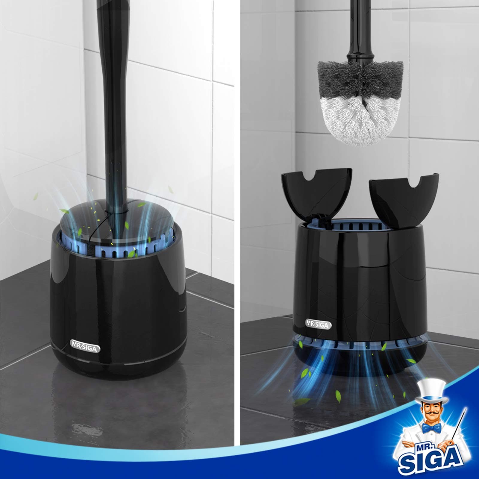 MR.SIGA Toilet Bowl Brush and Holder, Sturdy Long Handle, Black, 1 Pack thumbnail 3