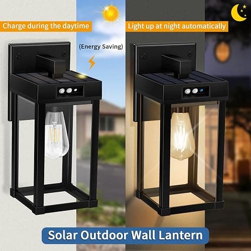 Solar Wall Lights Outdoor with 3 Lighting Modes & Motion Sensor, Solar Porch Light with 2 Bulbs, Waterproof Outdoor Wall Sconce Lantern Lamp Fixture for Garage Porch Shed Barn Yard Garden Front Door thumbnail 3